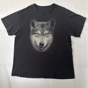 The Mountain T-Shirt Black and White Wolf Face  Graphic Tee Shirt Size Large